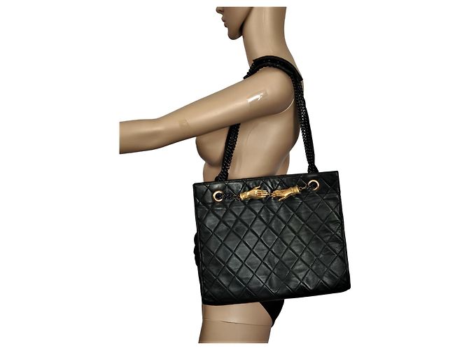 Bolsa de mão La Bagagerie em couro acolchoado preto - vista 12