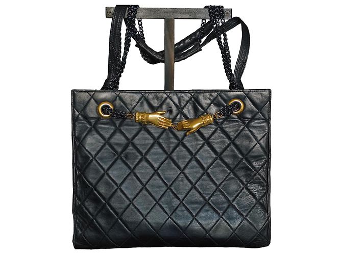 Bolsa de mão La Bagagerie em couro acolchoado preto - vista 3