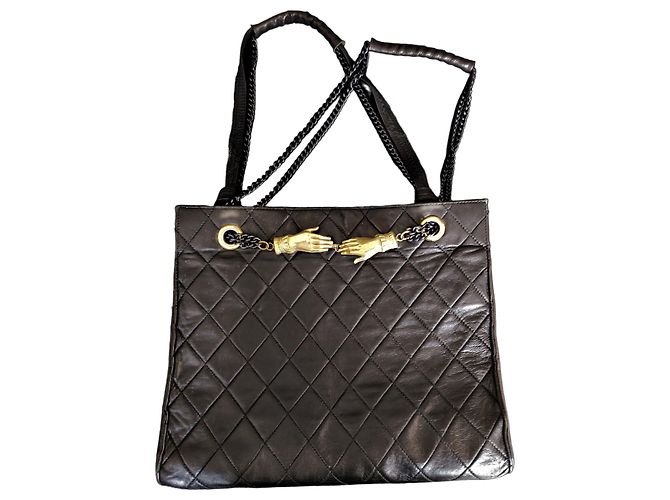 Bolsa de mão La Bagagerie em couro acolchoado preto - vista 4