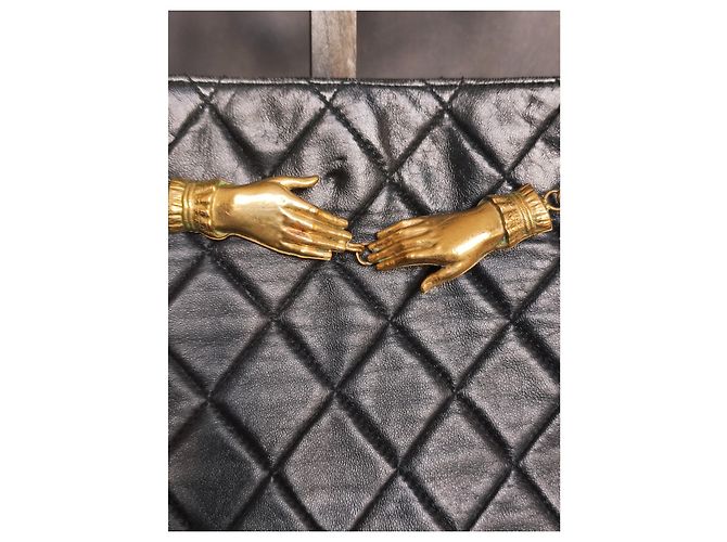 Bolsa de mão La Bagagerie em couro acolchoado preto - vista 8