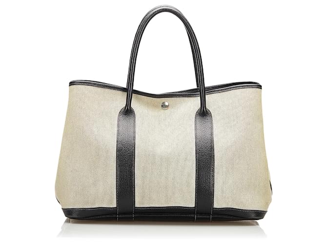 Hermès Hermes Gray Toile Garden Party 36 Grey Leather Cloth Pony-style ...