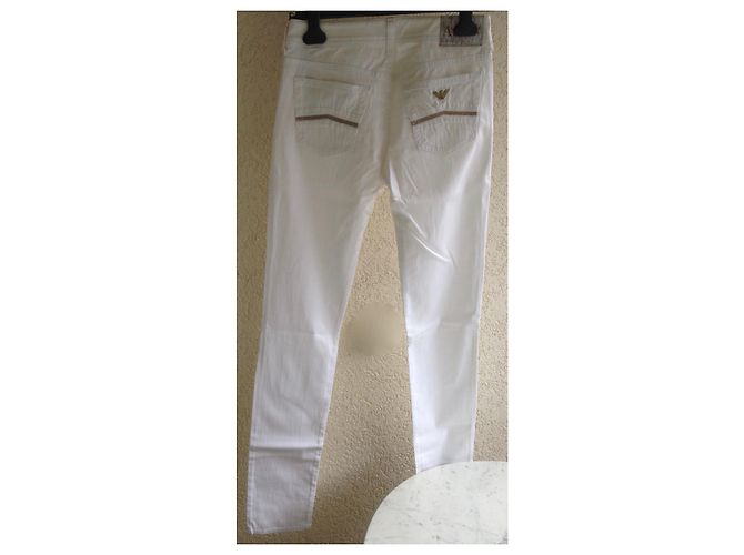 Jeans Armani Jeans in cotone color eggshell Bianco sporco - vista 2