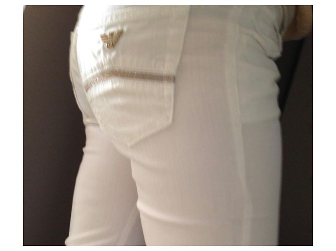 Jeans Armani Jeans in cotone color eggshell Bianco sporco - vista 3