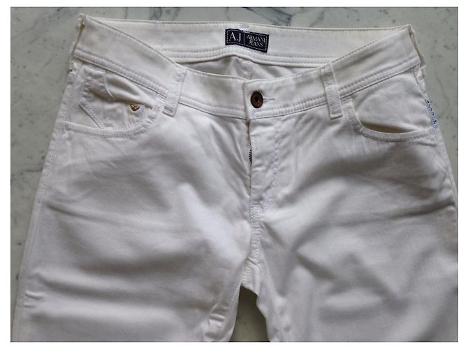 Jeans Armani Jeans in cotone color eggshell Bianco sporco - vista 4