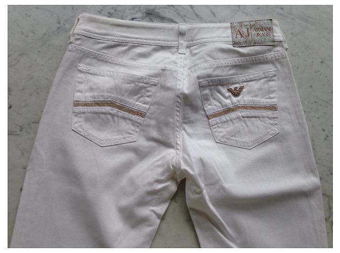 Jeans Armani Jeans in cotone color eggshell Bianco sporco - vista 5