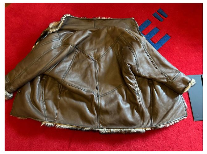 Autre Marque Abrigo largo de cuero y shearling marrón Castaño - vista 3