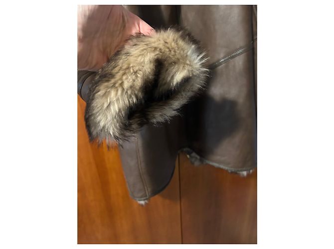 Autre Marque Abrigo largo de cuero y shearling marrón Castaño - vista 4