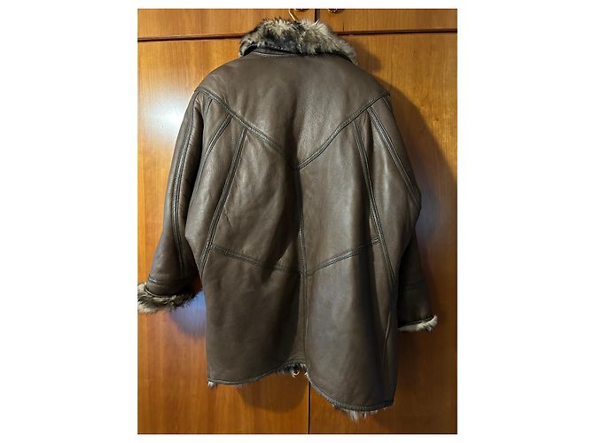 Autre Marque Abrigo largo de cuero y shearling marrón Castaño - vista 5