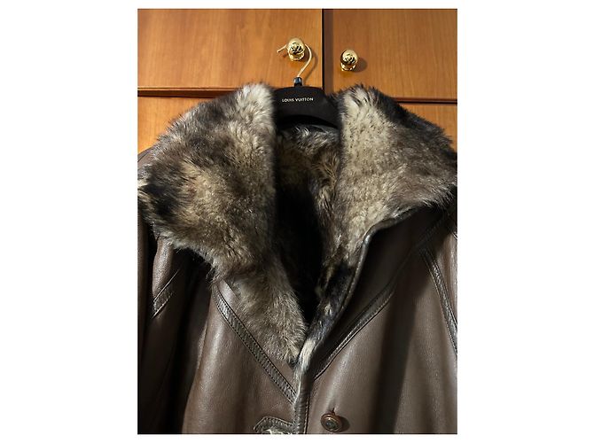 Autre Marque Abrigo largo de cuero y shearling marrón Castaño - vista 6