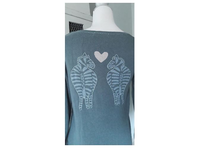 Berenice Kaschmir und Seide Pullover Dunkelgrün mit Zebra Stickerei - Ansicht 6
