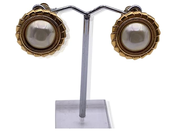Boucles D'oreilles Clips Vintage En Métal Doré Mat - Occasion - Style Pendantes