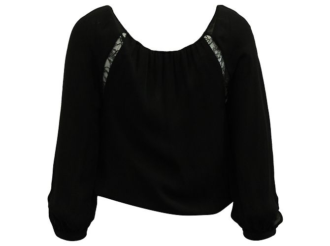 Alice + Olivia Bluse mit Spitzendetail aus schwarzer Seide - Ansicht 3