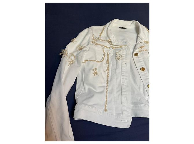 ROCCOBAROCCO White Denim Jacket with Gold Buttons - view 12