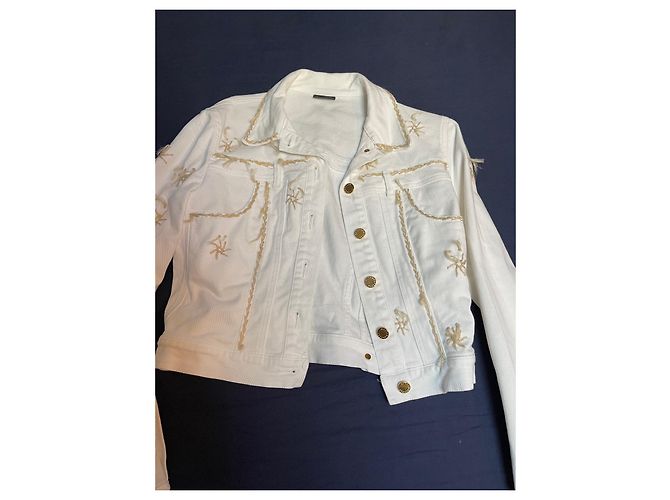 ROCCOBAROCCO White Denim Jacket with Gold Buttons - view 14