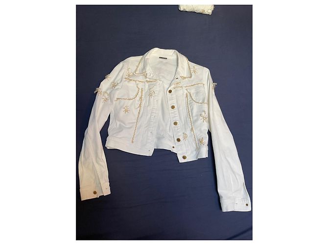 ROCCOBAROCCO White Denim Jacket with Gold Buttons - view 15