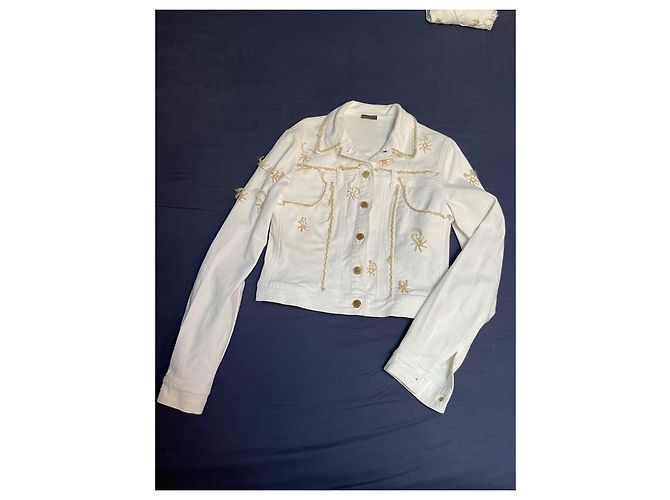ROCCOBAROCCO White Denim Jacket with Gold Buttons - view 2