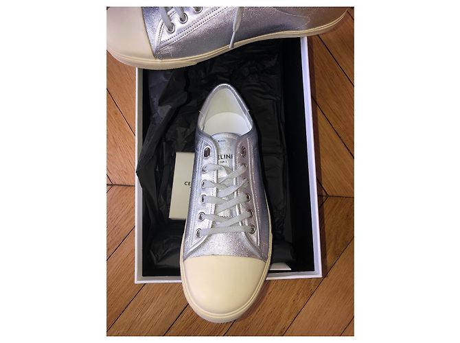 Sneakers Céline Mixed Model in pelle argento Silver hardware - vista 2