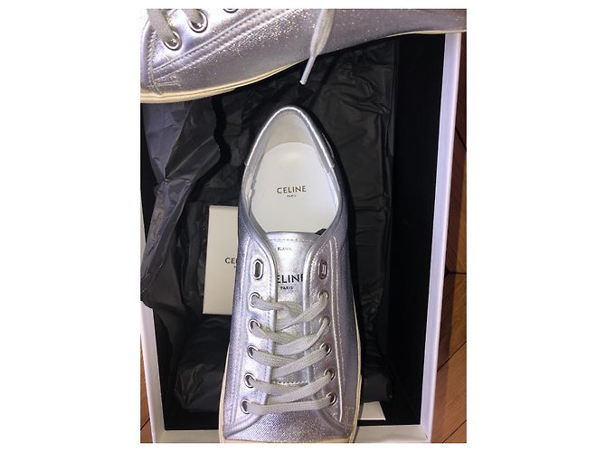 Sneakers Céline Mixed Model in pelle argento Silver hardware - vista 3