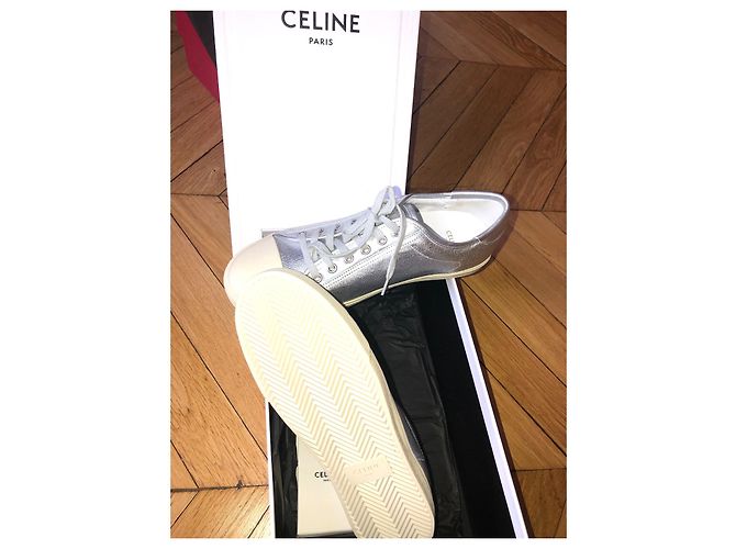 Sneakers Céline Mixed Model in pelle argento Silver hardware - vista 6