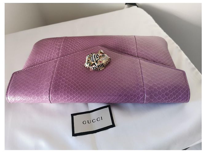 GUCCI Rajah upperr Head Python Clutch Porpora - vista 12