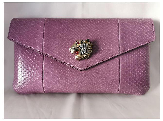 GUCCI Rajah upperr Head Python Clutch Porpora - vista 15
