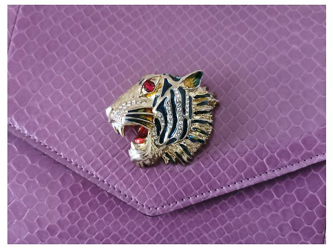 GUCCI Rajah upperr Head Python Clutch Porpora - vista 2