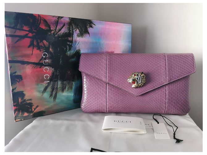 GUCCI Rajah upperr Head Python Clutch Porpora - vista 3
