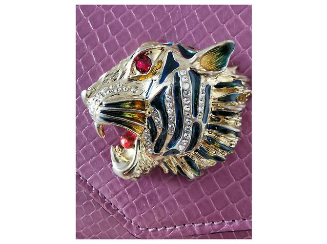 GUCCI Rajah upperr Head Python Clutch Porpora - vista 4