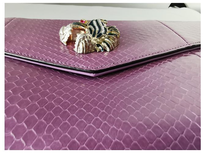 GUCCI Rajah upperr Head Python Clutch Porpora - vista 5