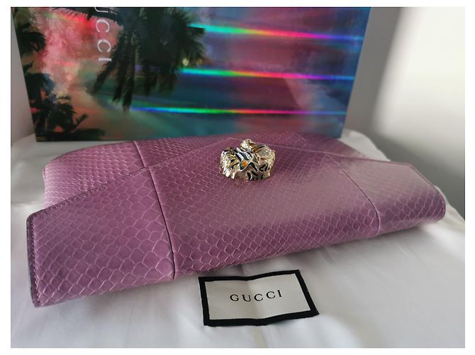GUCCI Rajah upperr Head Python Clutch Porpora - vista 7