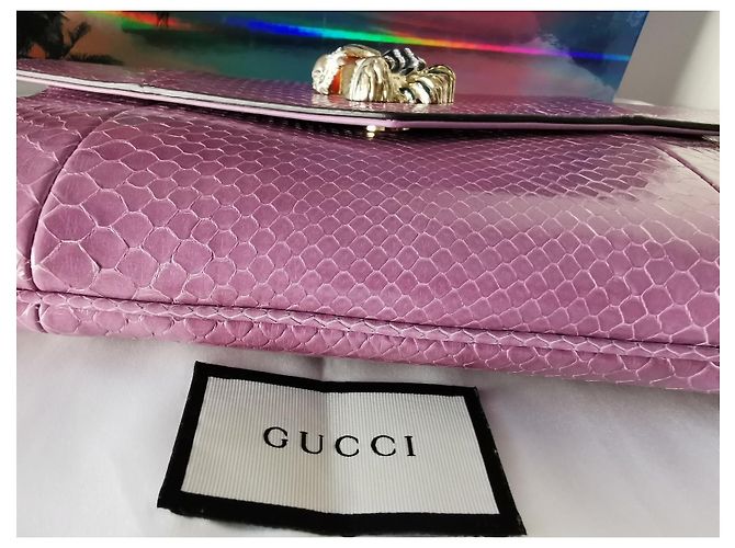 GUCCI Rajah upperr Head Python Clutch Porpora - vista 8
