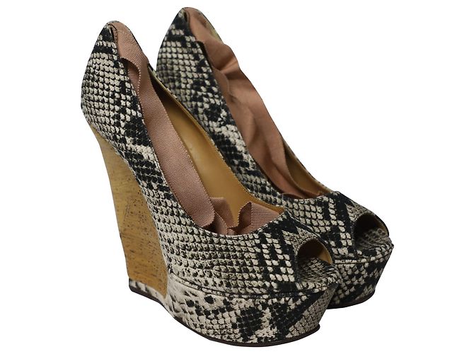 Sandali aperti Lanvin con cinturino in legno e zeppa in pelle con stampa Phyton - vista 3