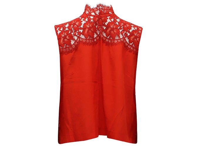 Blusa sin mangas de encaje en seda roja Sandro Paris - vista 2