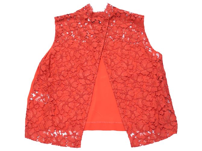 Blusa sin mangas de encaje en seda roja Sandro Paris - vista 3