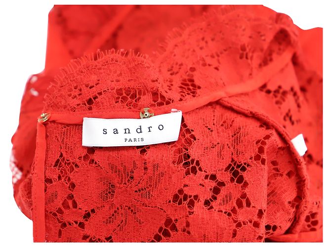Blusa sin mangas de encaje en seda roja Sandro Paris - vista 4