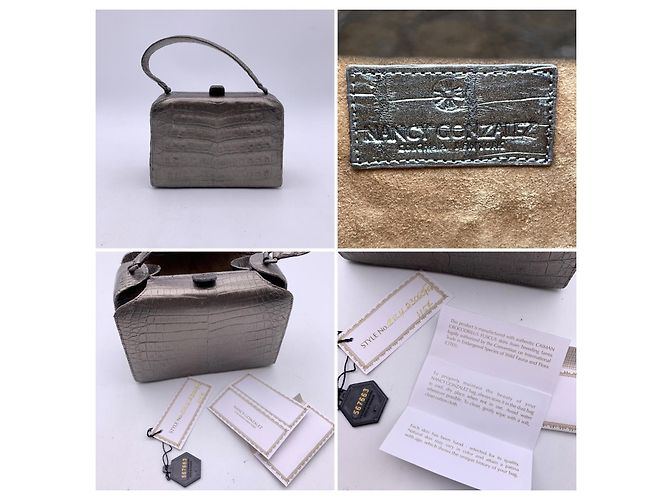 Nancy Gonzalez Graue Metallic-Leder-kleine Box-Tasche Handtasche Satchel - Ansicht 4