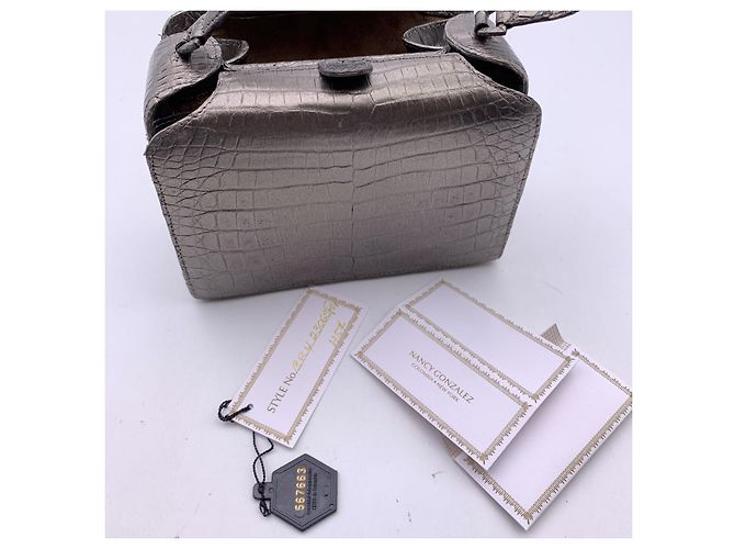 Nancy Gonzalez Graue Metallic-Leder-kleine Box-Tasche Handtasche Satchel - Ansicht 8