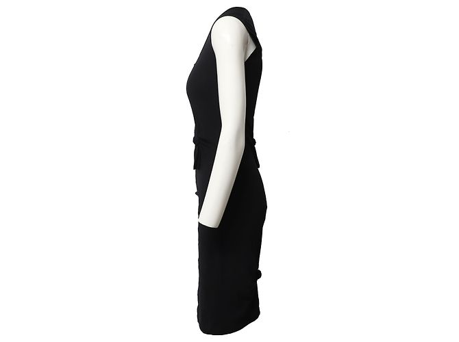Helmut Lang Ärmelloses Etuikleid mit mehreren Knoten aus schwarzem Polyester - Ansicht 3
