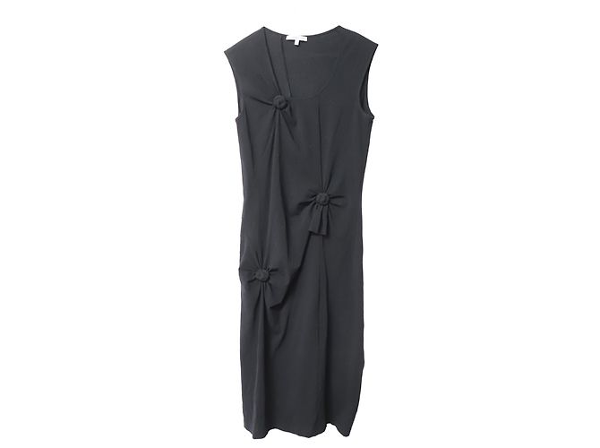 Helmut Lang Ärmelloses Etuikleid mit mehreren Knoten aus schwarzem Polyester - Ansicht 4