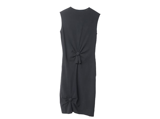Helmut Lang Ärmelloses Etuikleid mit mehreren Knoten aus schwarzem Polyester - Ansicht 5