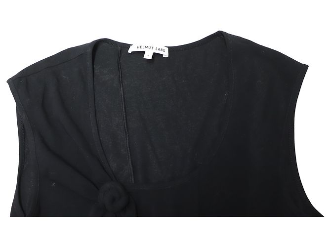 Helmut Lang Ärmelloses Etuikleid mit mehreren Knoten aus schwarzem Polyester - Ansicht 6