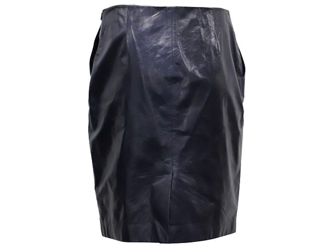 Jupe Crayon Longueur Genoux Theory en Cuir Bleu Marine - vue 2