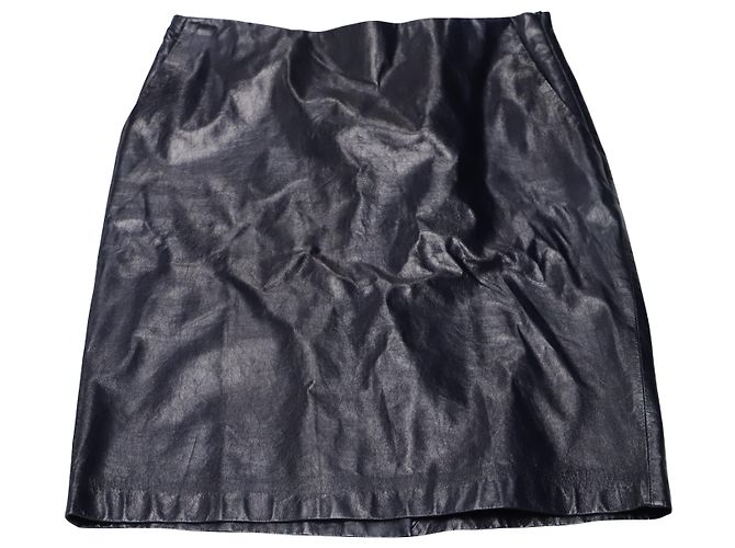 Jupe Crayon Longueur Genoux Theory en Cuir Bleu Marine - vue 3