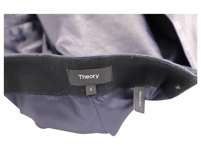 Jupe Crayon Longueur Genoux Theory en Cuir Bleu Marine - vue 4