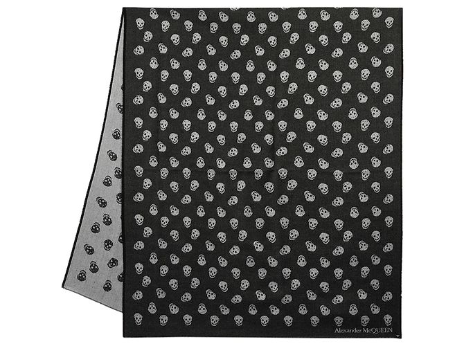 Alexander Mcqueen Echarpe All Over Skull en Laine Noire - vue 2