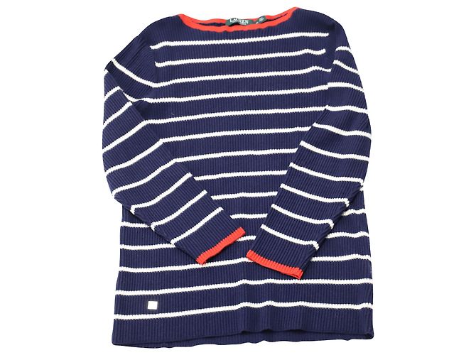 Autre Marque Lauren Ralph Lauren Gestreifter, gerippter Pullover aus marineblauer Baumwolle - Ansicht 3