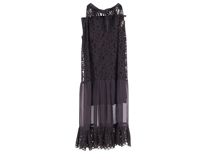 Vestido de encaje con cuello halter y combinación en seda negra Lily de Temperley London Negro - vista 2