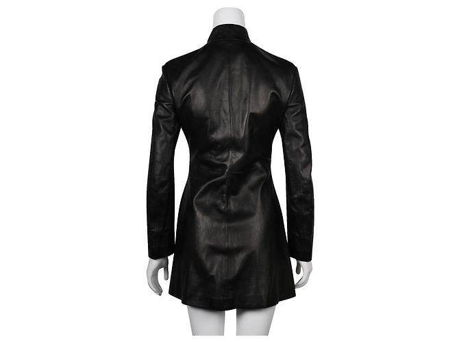 Shanghai Tang Abrigo estilo Cheongsam de cuero negro - vista 3