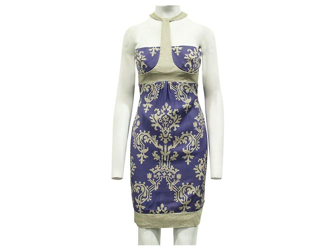 Nicole Miller Vestido midi halter morado con acento gris Púrpura - vista 2