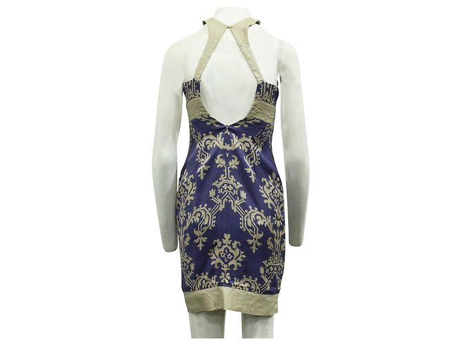 Nicole Miller Vestido midi halter morado con acento gris Púrpura - vista 3